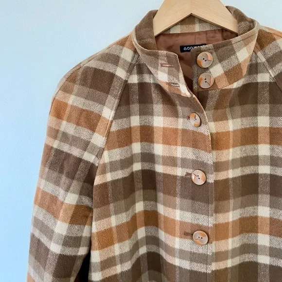 Vintage Wool Lined Plaid Tartan Brown Button Shacket - Picture 13 of 13